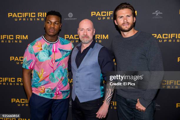 John Boyega, Steven S DeKnight and Scott Eastwood attend the Pacific Rim Uprising fan event at Event Cinemas George Street on February 28, 2018 in...