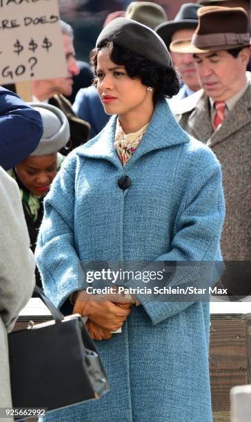 Gugu Mbatha-Raw is seen on the set of 'Motherless Brooklyn' on February 28, 2018 in New York City.