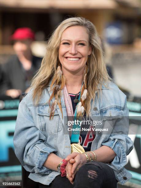 Jamie Anderson visits "Extra" at Universal Studios Hollywood on February 28, 2018 in Universal City, California.