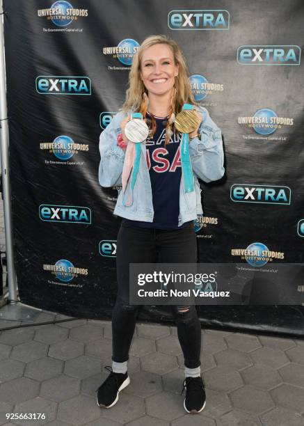 Jamie Anderson visits "Extra" at Universal Studios Hollywood on February 28, 2018 in Universal City, California.