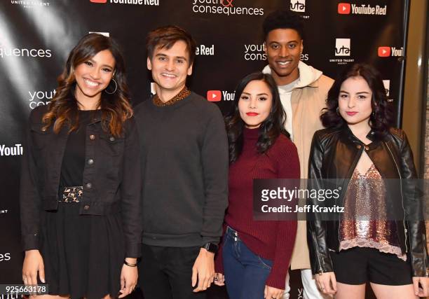Kara Royster, Moses Storm, Anna Akana, Mike Gray and Katie Sarife attend the YouTube Red Originals Series "Youth & Consequences" screening on...