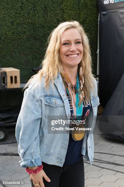 Jamie Anderson visits "Extra" at Universal Studios Hollywood on February 28, 2018 in Universal City, California.