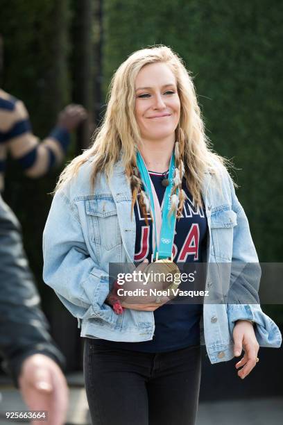 Jamie Anderson visits "Extra" at Universal Studios Hollywood on February 28, 2018 in Universal City, California.