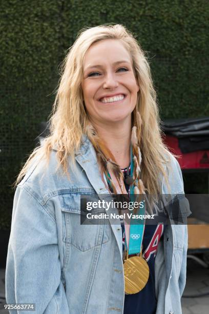 Jamie Anderson visits "Extra" at Universal Studios Hollywood on February 28, 2018 in Universal City, California.