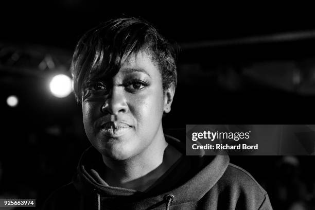 Rapper Rapsody poses onstage after her show at La Bellevilloise on February 28, 2018 in Paris, France.