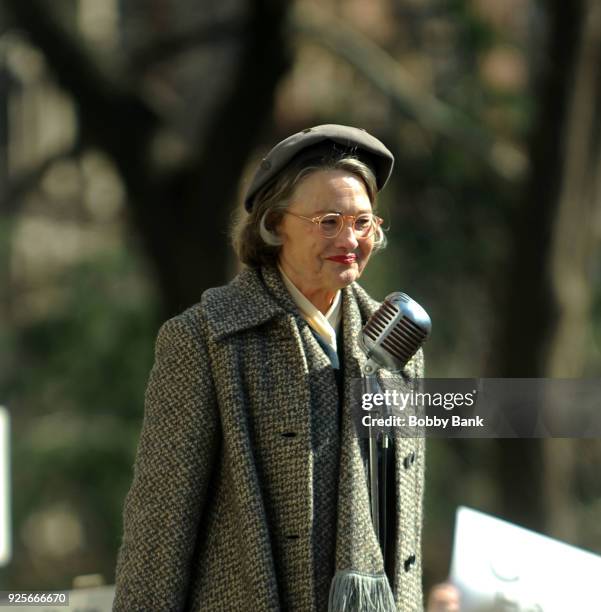 Cherry Jones on set for "Motherless Brooklyn" in Washington Sqaure Park on February 28, 2018 in New York City.