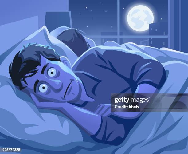 man trying to sleep at night - full moon stock illustrations