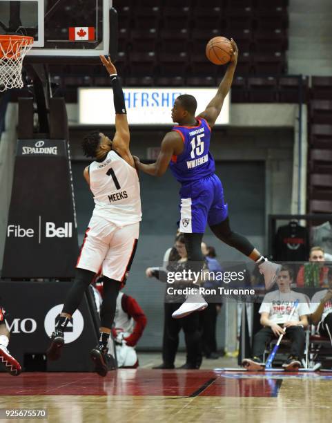 Mississauga, CANADA Isaiah Whitehead of the Long Island Nets shoots the ball against the Raptors 905 on February 28, 2018 at the Hershey Centre in...