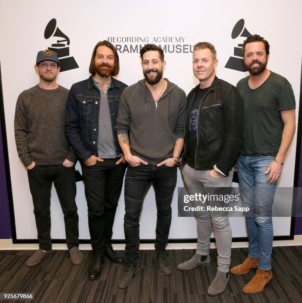 Whit Sellers, Geoff Sprung, Matthew Ramsey, Trevor Rosen and Brad Tursi of Old Dominion attend The Drop: Old Dominion at The GRAMMY Museum on...