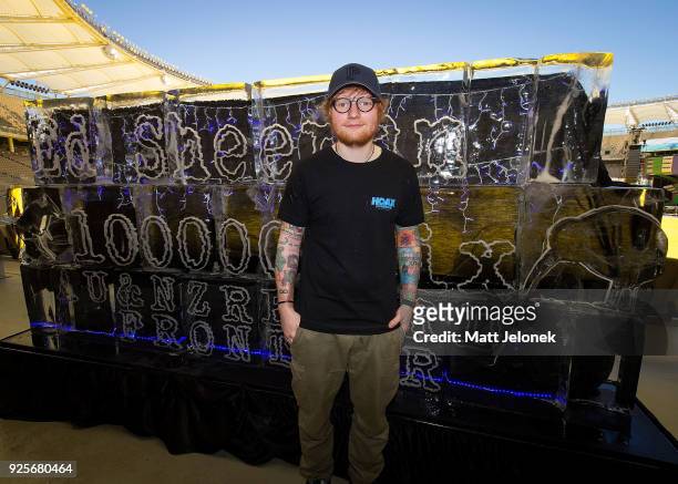 Ed Sheeran poses during a media call at Optus Stadium for the launch of a record-breaking Australian and New Zealand Tour on March 1, 2018 in Perth,...