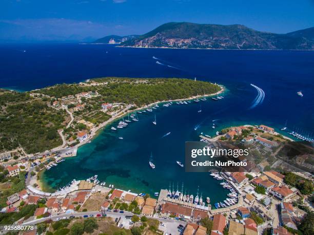Drone images of Fiskardo village in Cephalonia or Kefalonia island in Greece. It is a little village with an estimated number of population just 190...