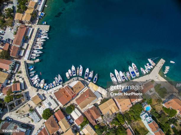 Drone images of Fiskardo village in Cephalonia or Kefalonia island in Greece. It is a little village with an estimated number of population just 190...