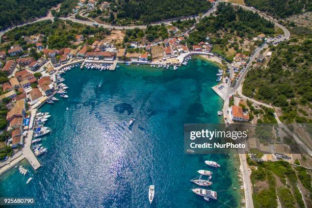 Drone images of Fiskardo village in Cephalonia or Kefalonia island in Greece. It is a little village with an estimated number of population just 190...