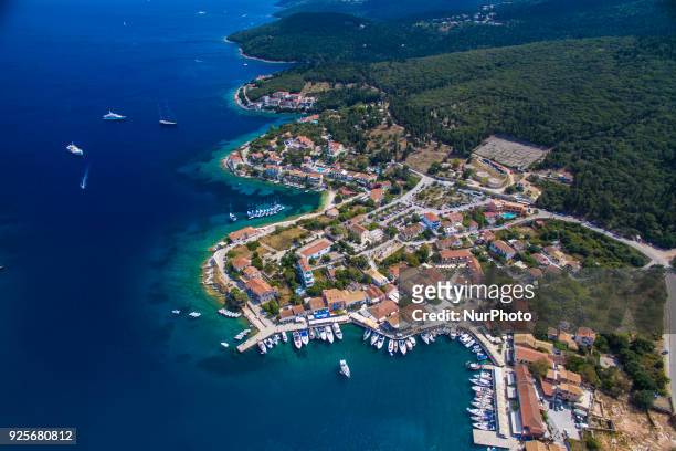 Drone images of Fiskardo village in Cephalonia or Kefalonia island in Greece. It is a little village with an estimated number of population just 190...
