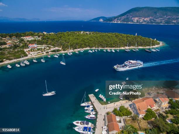 Drone images of Fiskardo village in Cephalonia or Kefalonia island in Greece. It is a little village with an estimated number of population just 190...