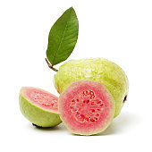 Guava fruit with leaves.  on white background