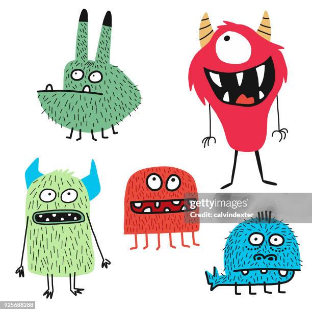 stockillustraties, clipart, cartoons en iconen met schattige monsters - draak fictieve figuren