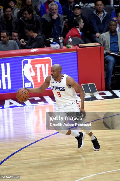Williams of the LA Clippers handles the ball against the Houston Rockets on February 28, 2018 at STAPLES Center in Los Angeles, California. NOTE TO...