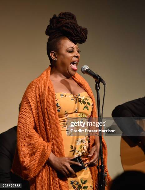 Ledisi performs onstage during the 15th Annual Global Green Pre Oscar Party at NeueHouse Hollywood on February 28, 2018 in Los Angeles, California.