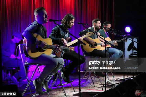 Whit Sellers, Trevor Rosen, Geoff Sprung, Matthew Ramsey and Brad Tursi of Old Dominion perform at The Drop: Old Dominion at The GRAMMY Museum on...