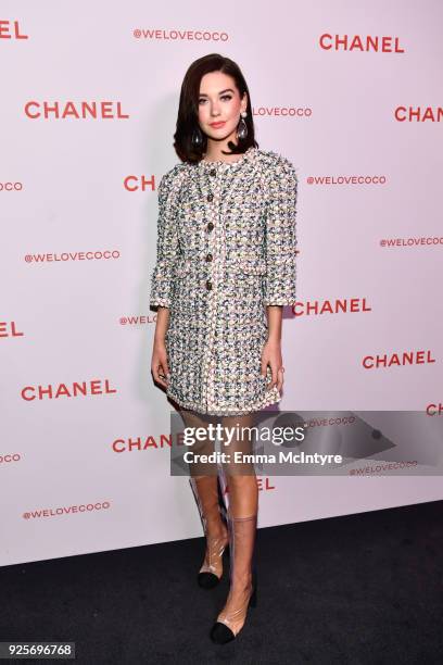 Amanda Steele, wearing Chanel, attends a Chanel Party to celebrate the Chanel Beauty House and @WELOVECOCO at Chanel Beauty House on February 28,...