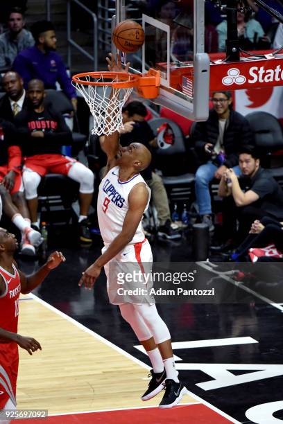 Williams of the LA Clippers goes to the basket against the Houston Rockets on February 28, 2018 at STAPLES Center in Los Angeles, California. NOTE TO...