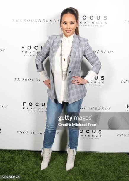 Dorothy Wang attends the Los Angeles premiere of Focus Features' "Thoroughbreds" held at Sunset Marquis Hotel & Villas on February 28, 2018 in West...