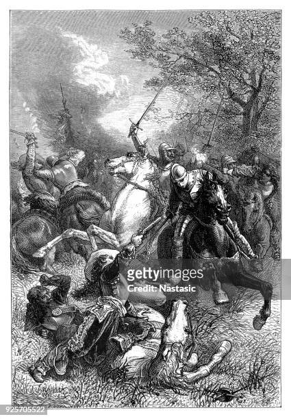 ilustrações de stock, clip art, desenhos animados e ícones de cromwell's "ironsides" in the fight with the king. - cavalier