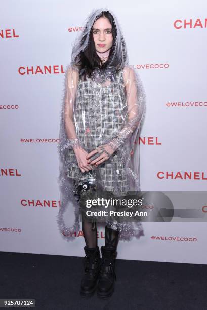 Grimes attends Chanel Party to Celebrate the Chanel Beauty House and @WELOVECOCO on February 28, 2018 in Los Angeles, California.