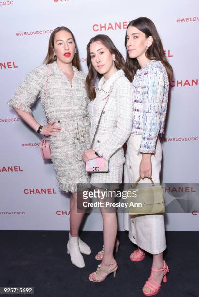 Este Haim, Alana Haim and Danielle Haim attend Chanel Party to Celebrate the Chanel Beauty House and @WELOVECOCO on February 28, 2018 in Los Angeles,...