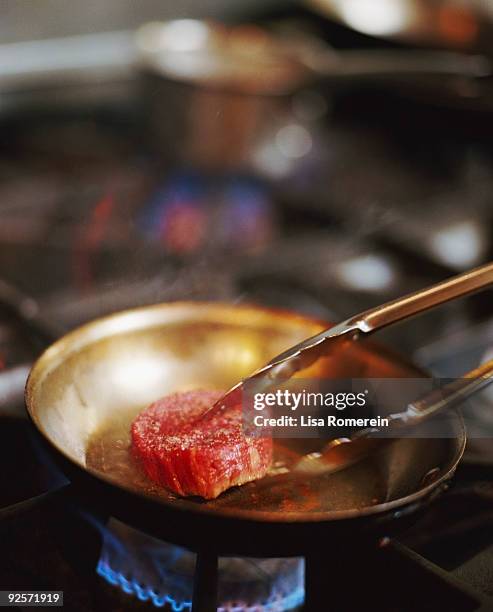 steak cooking in pan - seared stock pictures, royalty-free photos & images