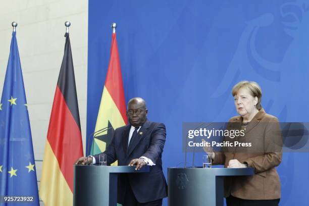 Chancellor Angela Merkel and President of the Republic of Ghana, Nana Addo Dankwa Akufo-Addo, at the press conference in the Federal Chancellery.