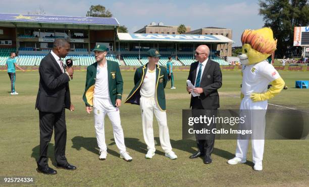 Michael Holding, Faf du Plessis of the Proteas, Steven Smith of Australia and Match Referee, Jeff Crowe during day 1 of the 1st Sunfoil Test match...