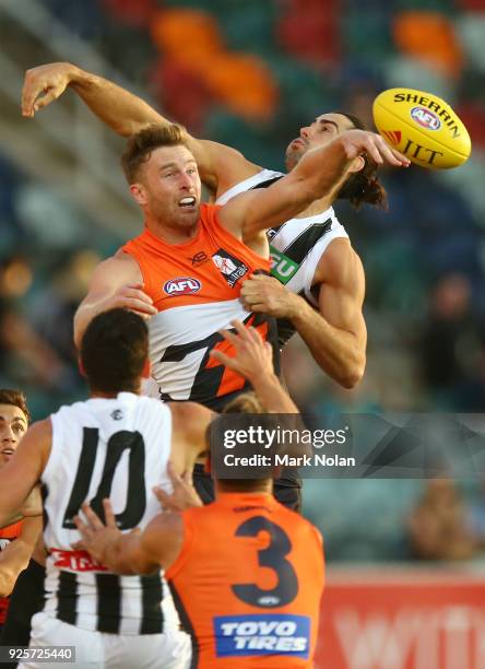 Dawson Simpson of the Giants in action during the JLT Community Series AFL match between the Greater Western Sydney Giants and the Collingwood...