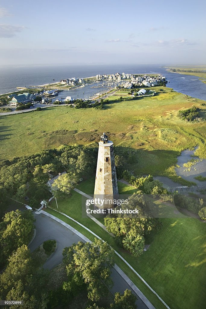 Aerial view of lighthouse, Bald Head Island, North Carolina