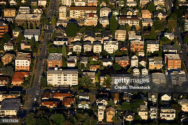 aerial view of neighborhood, seattle, washington - seattle house stock pictures, royalty-free photos & images