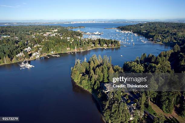 aerial view of river - bainbridge island wa stock pictures, royalty-free photos & images