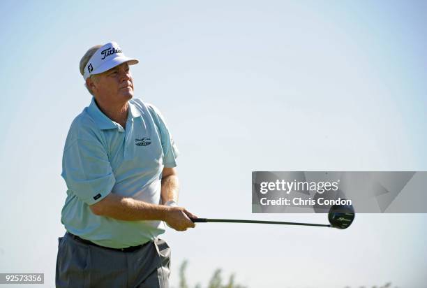 Mark Wiebe tees off on during the second round of the Charles Schwab Cup Championship held at Sonoma Golf Club on October 30, 2008 in Sonoma,...