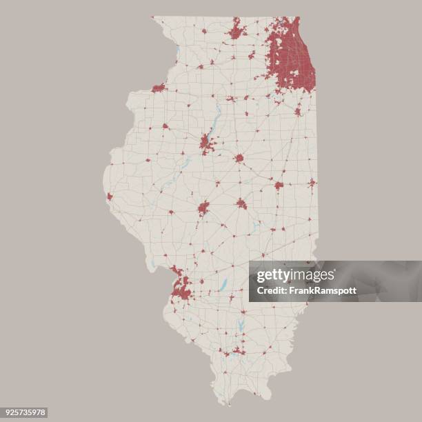 illinois us state road map - illinois aerial stock illustrations