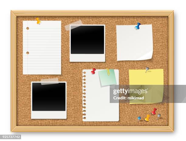 bulletin board - sticky note push pin stock illustrations