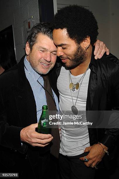 Co-founder of the Rock Hall and publisher of Rolling Stone magazine Jann Wenner and Lenny Kravitz attend the 25th Anniversary Rock & Roll Hall of...