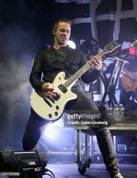 Guitarist Jerry Horton of Papa Roach performs during a stop of the 15 Years in the Making tour at The Joint inside the Hard Rock Hotel & Casino on...