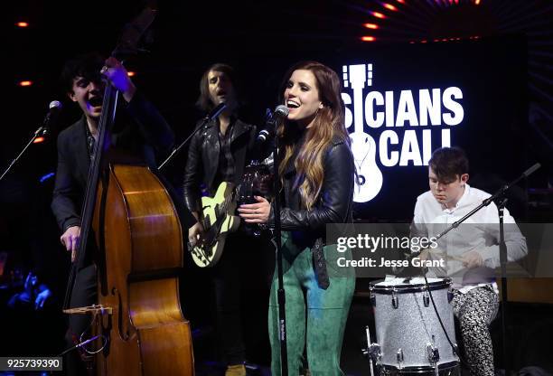 Noah Sierota, Sydney Sierota and Graham Sierota of Echosmith perform during the Musicians On Call 5th Anniversary Celebration in Los Angeles...