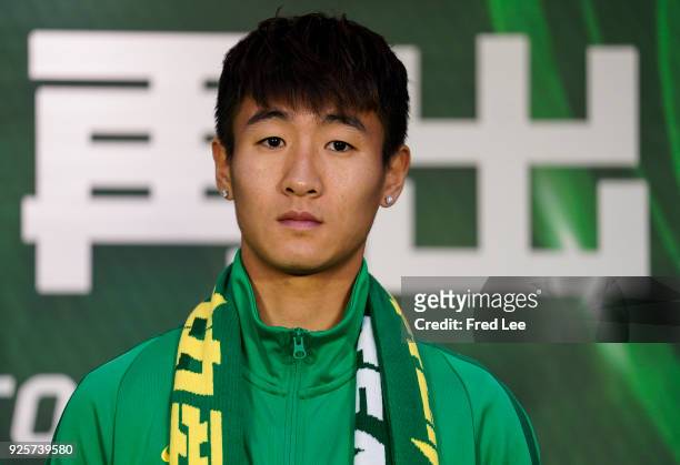 Shihao Wei of Beijing Guoan FC attends a press conference at Worker's Stadium on March 1, 2018 in Beijing, China.