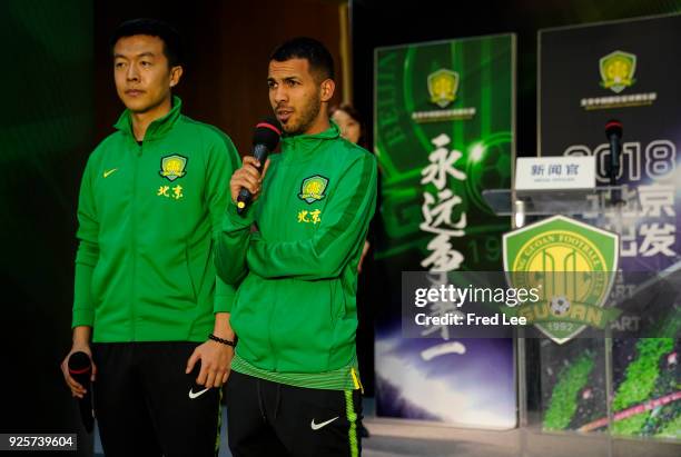 Jonathan Viera Ramos of Beijing Guoan FC attends a press conference at Worker's Stadium on March 1, 2018 in Beijing, China.