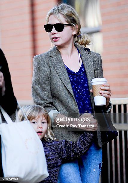 Actress Michelle Williams and daughter Matilda Ledger walk to their Boerum Hill home in the borough of Brooklyn on October 30, 2009 in New York City.
