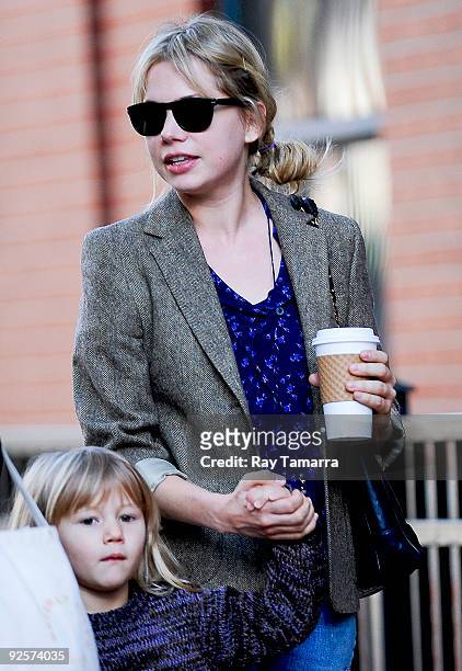 Actress Michelle Williams and daughter Matilda Ledger walk to their Boerum Hill home in the borough of Brooklyn on October 30, 2009 in New York City.