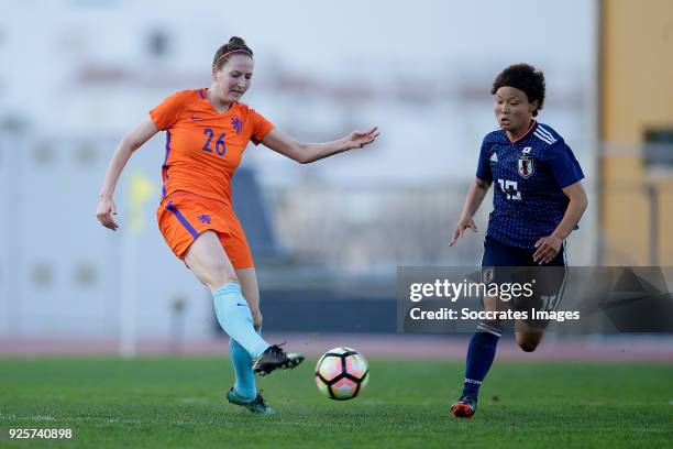 Ellen Jansen of Holland Women, Mizuho Sakaguchi of Japan Women during the Algarve Cup Women match between Japan v Holland at the Estadio Municipal da...