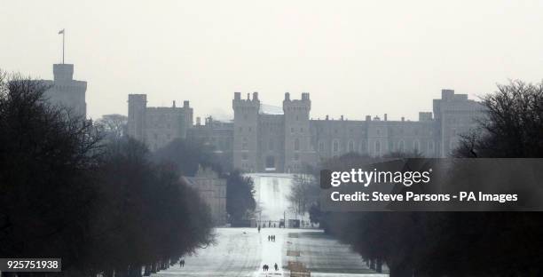 Snow sits on the Long Walk at Windsor Castle, Berkshire, as storm Emma, rolling in from the Atlantic, looks poised to meet the Beast from the East's...