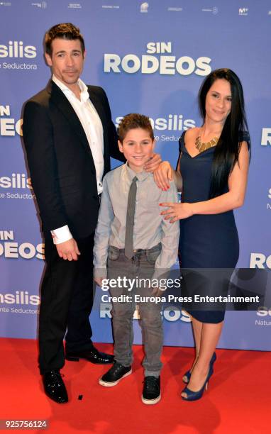 Juan Jose Ballesta, Veronica Rebollo and their son Juan Jose Ballesta Rebollo attend the photocall premiere of 'Sin Rodeos' at the capitol cinema on...